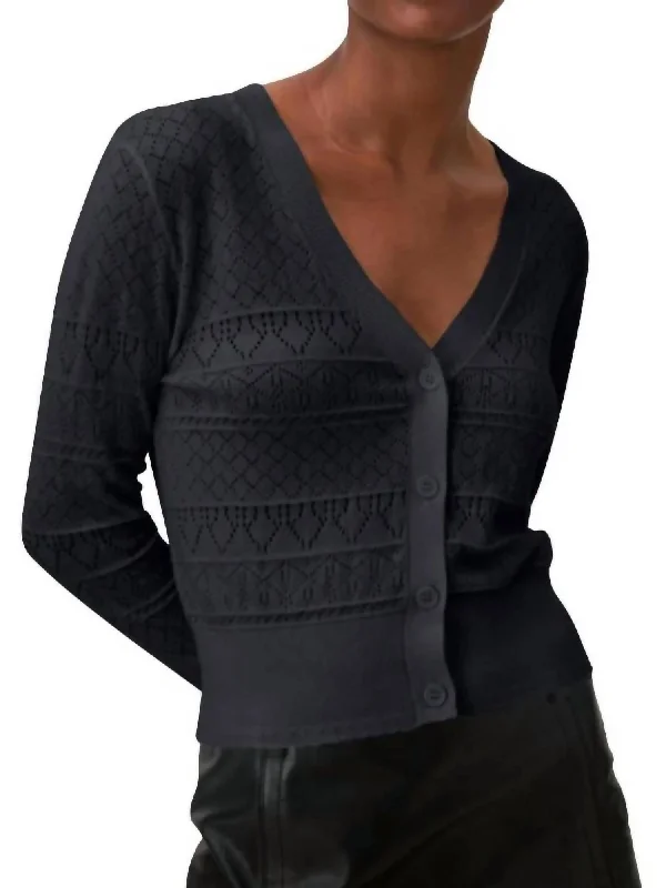 Pointelle Penny V Cardigan In Coal