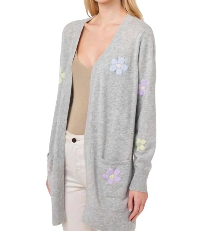 Polly Floral Cardigan In Grey/soft Lilac