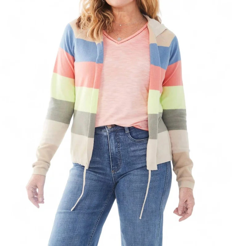 Striped Hooded Cardigan In Multi