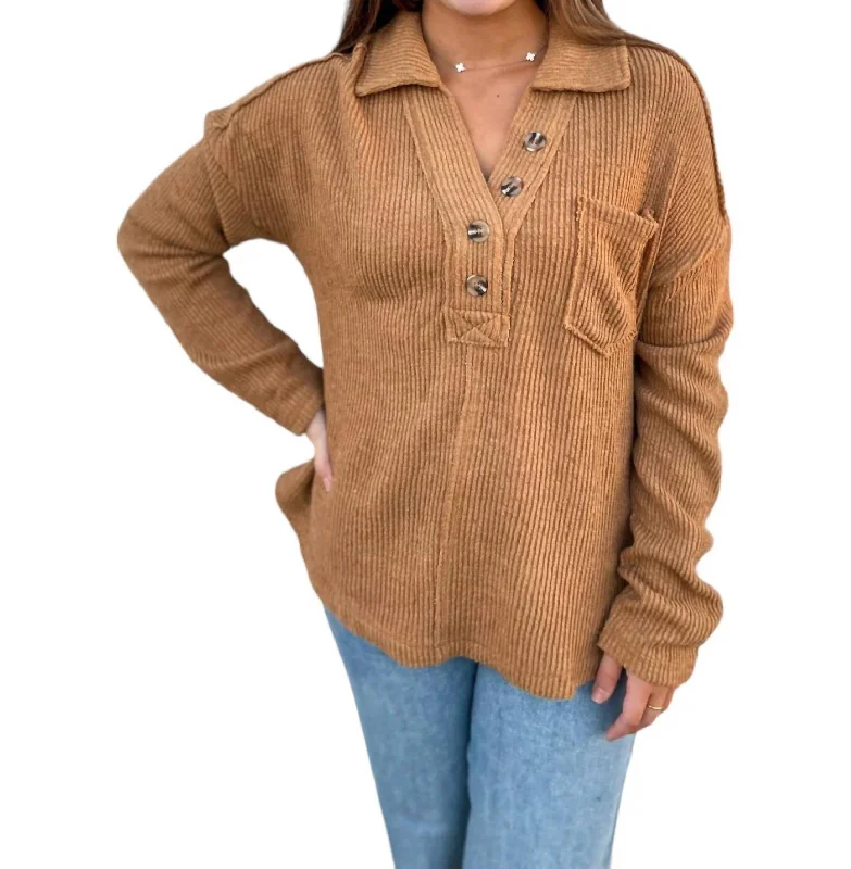 Textured Oversized Sweater In Camel