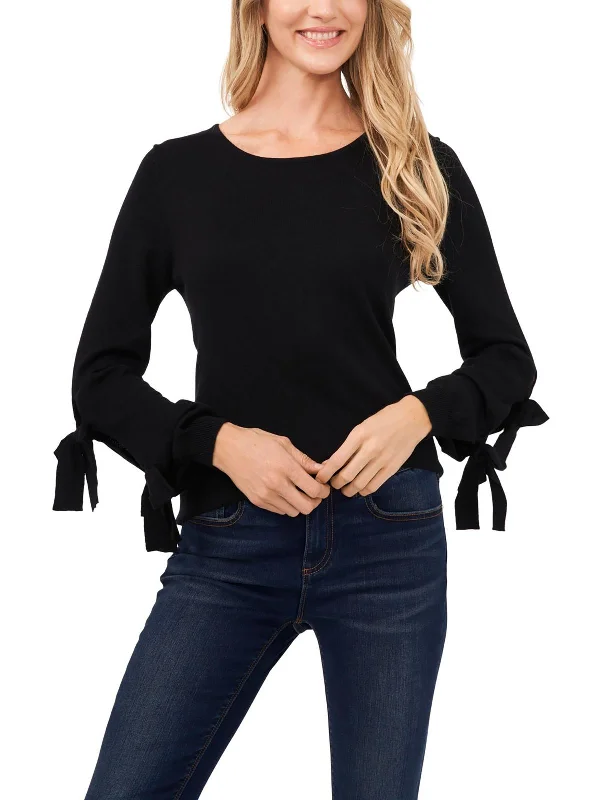 Womens Cotton Blend Tie Sleeve Pullover Sweater