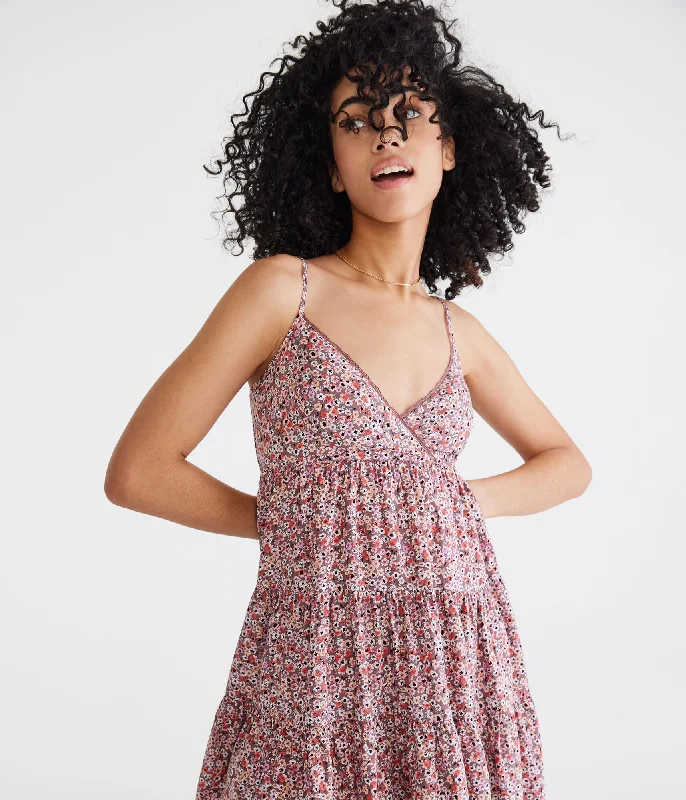 Aeropostale Floral V-Neck Crossover Babydoll Dress