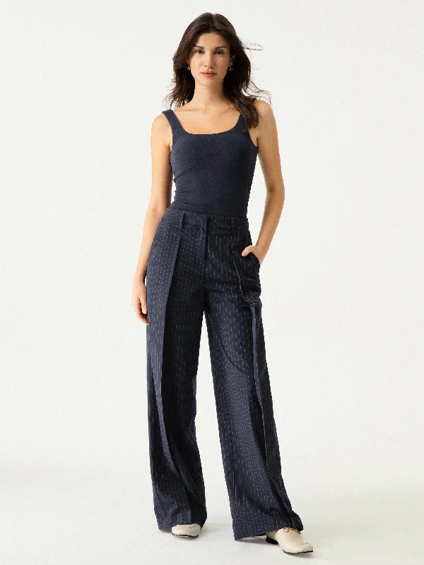 High Waisted Plicated Wide Leg Pants