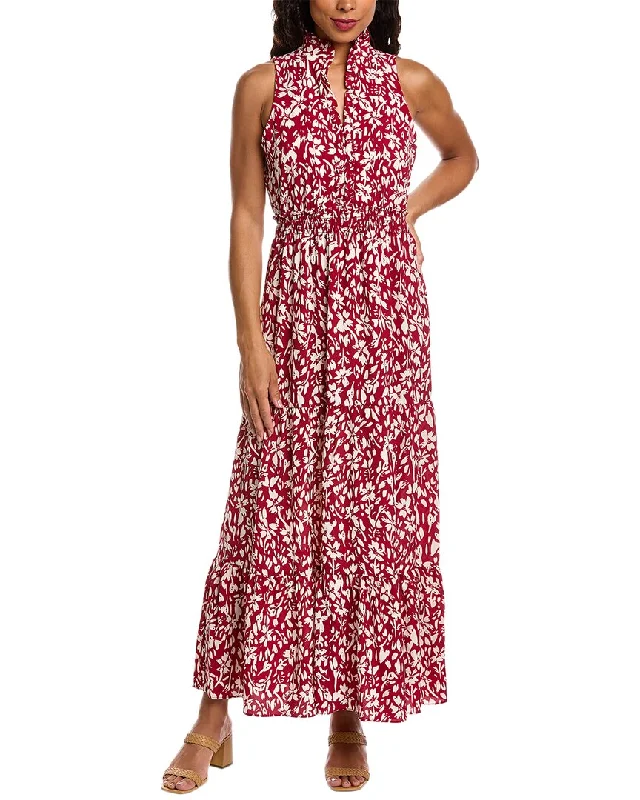 London Times Ruffle Neck Peasant Maxi Dress