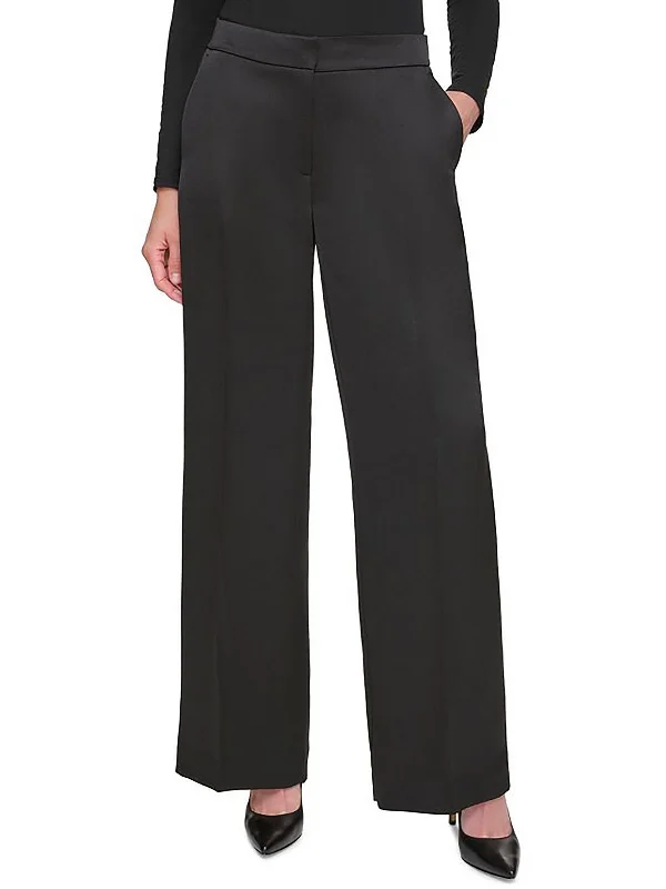 Petites Womens Satin Palazzo Wide Leg Pants