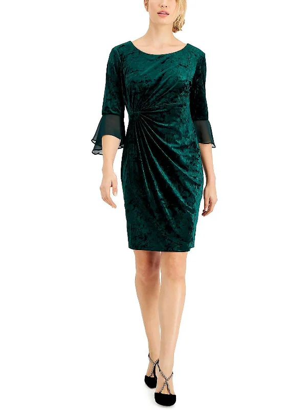 Petites Womens Velour Mini Bodycon Dress