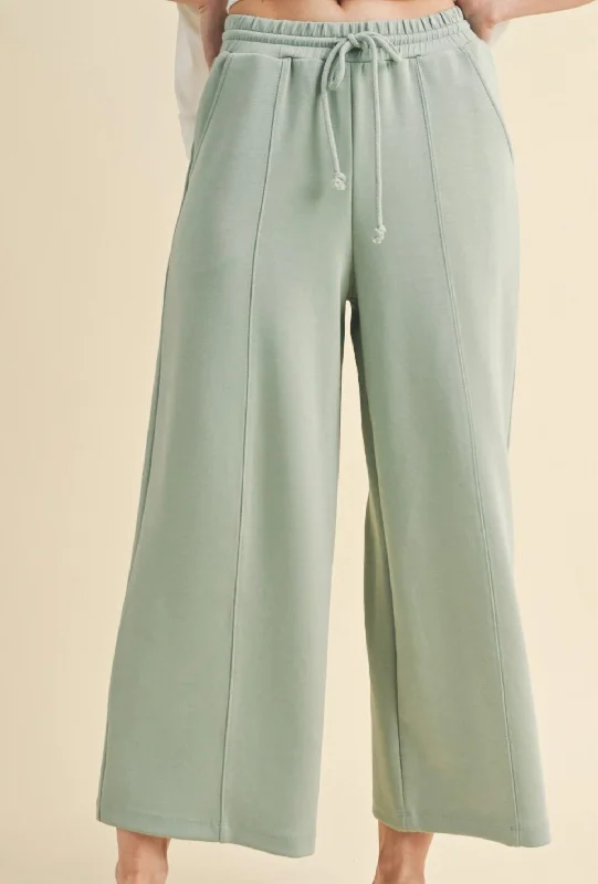 Scuba Drawstring Wide Leg Pants In Sage