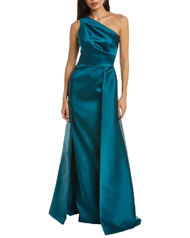 Teri Jon by Rickie Freeman One-Shoulder Gown