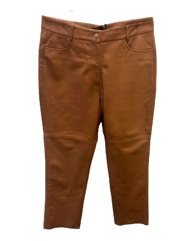 Women's Lamb Leather Straight Leg Pant In Cognac