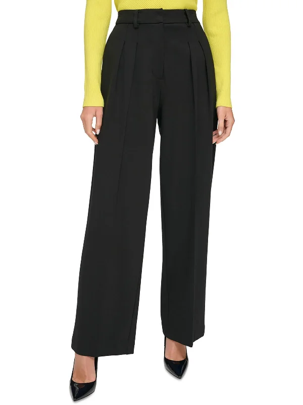 Womens Pleated High Rise Wide Leg Pants