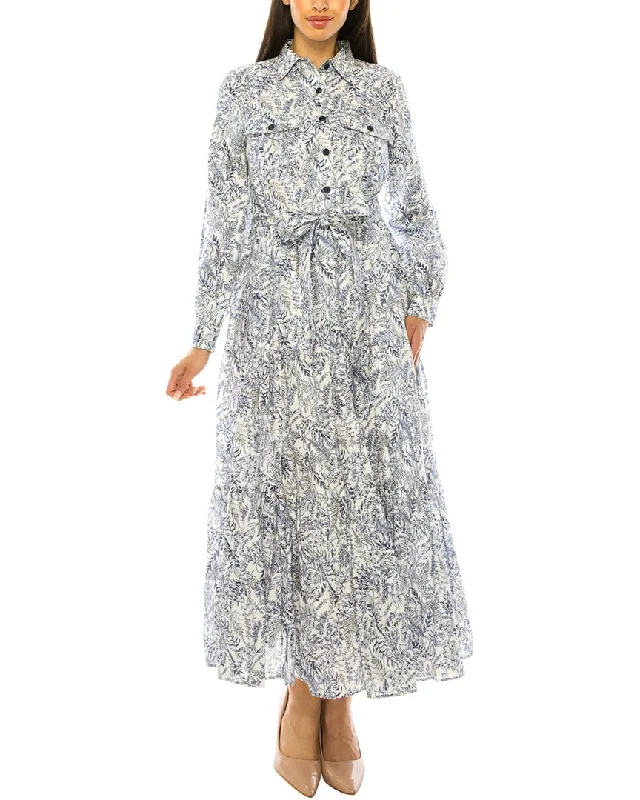 YAL New York Leaf Print Linen Shirtdress