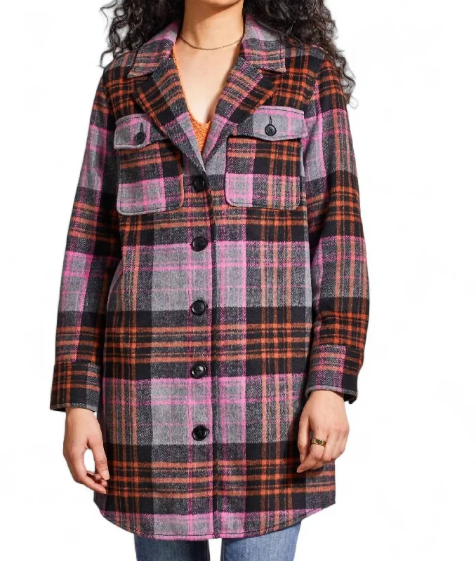 Plaid Long Shacket In Burnt Orange