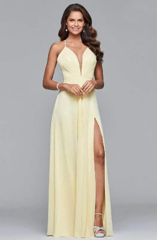 Faviana - 7747 Illusion Plunging Neck Strappy Open Back Chiffon Dress