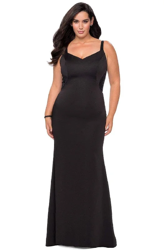 La Femme - 28964 Embellished V-neck Jersey Trumpet Dress